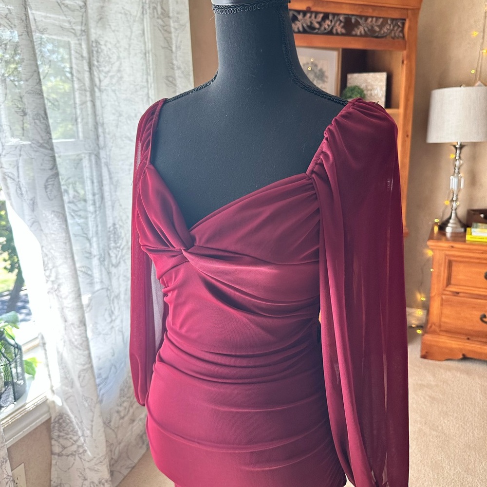Ruched Burgundy Mini Dress